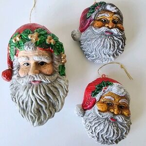 Vintage Blow‎ Mold Santa Claus Heads Christmas Ornaments 4" Hollow Plastic Xmas